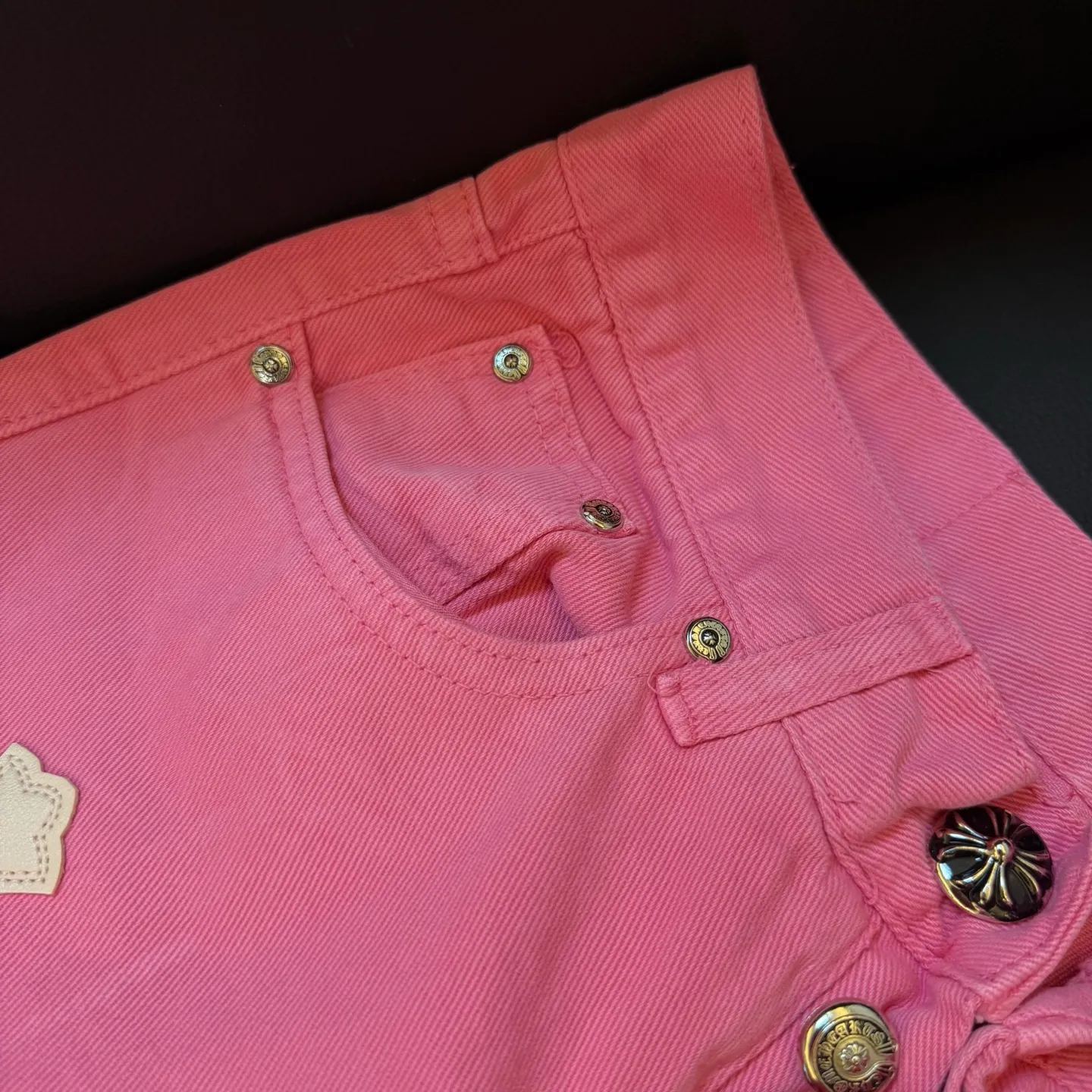 P300 Style number: D343 Chrome Hearts CH gram limited pink leather jeans Color: rose pink Size: S M L